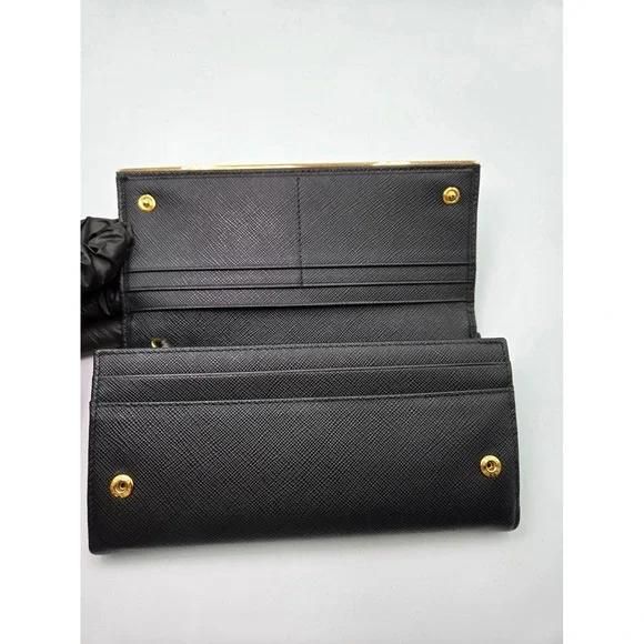 PRADA Black Saffiano Leather Wallet On Chain Flap Card Holder Clutch - Picture 4 of 14